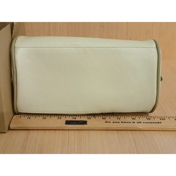 Fiorucci Women's Small Leather Bowling Handbag Purse Cream Heart Patch Handles - Picture 10 of 12